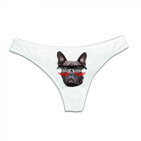 String Tanga - Bulldogge - Brille - swr - weiß