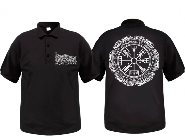 Polo-Shirt - Aryan Warrior - Vegvisir - Motiv 1 - schwarz/weiß Polo-Shirt - Aryan Warrior - Vegvisir - Motiv 1 - schwarz/weiß