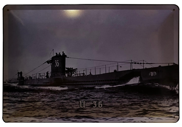 Blechschild - Deutsches U-Boot - U-36 - D157 (88) Blechschild - Deutsches U-Boot - U-36 - D157 (88)