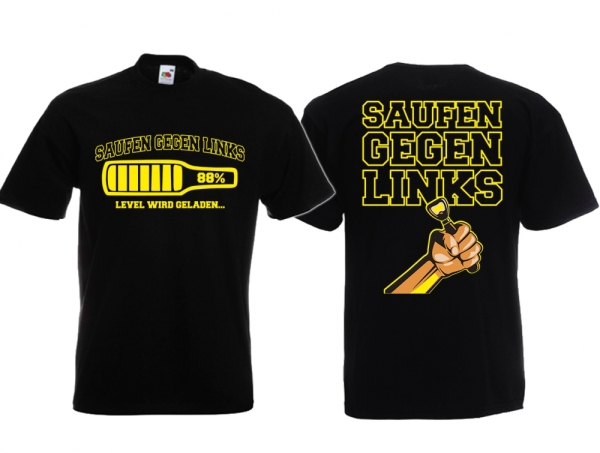 T-Hemd - Saufen gegen Links - schwarz/gelb T-Hemd - Saufen gegen Links - schwarz/gelb
