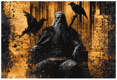 Vliestapete - Odin auf Thron mit Hugin & Munin