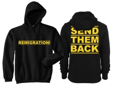 Kapuzenpullover - Remigration - Motiv 1 - schwarz/gelb Kapuzenpullover - Remigration - Motiv 1 - schwarz/gelb