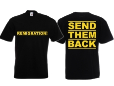 Frauen T-Shirt - Remigration - Motiv 1 - schwarz/gelb Frauen T-Shirt - Remigration - Motiv 1 - schwarz/gelb