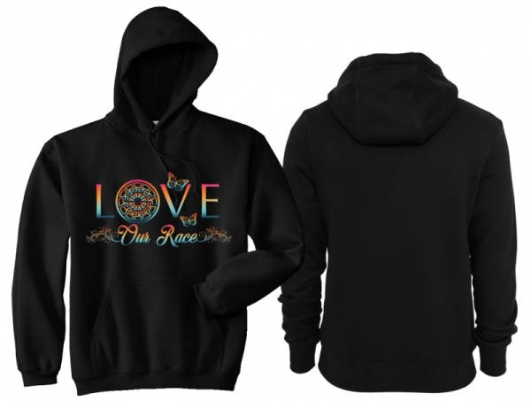 Frauen - Kapuzenpullover - Love our Race - schwarz/bunt - Motiv1 Frauen - Kapuzenpullover - Love our Race - schwarz/bunt - Motiv1