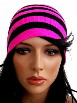 Mütze - Schwarz & Neon Pinke Streifen