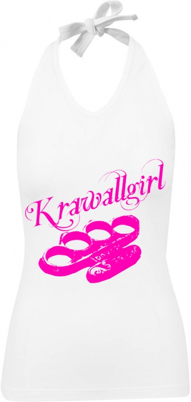 Frauen Neckholder Top - Krawallgirl - weiß - pink
