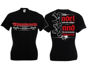 Frauen T-Shirt - Tätowiererin - Mit der Nadel in der Hand Frauen T-Shirt - Tätowiererin - Mit der Nadel in der Hand