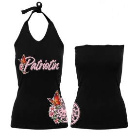 Frauen Neckholder Top - Patriotin - schwarz/pink