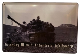 Blechschild - Sturmgeschütz III - mit Infanterie Afrikacorps - D169 (63) Blechschild - Sturmgeschütz III - mit Infanterie Afrikacorps - D169 (63)