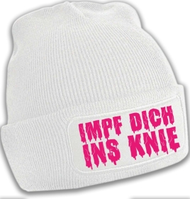 Mütze - BD - Impf dich ins Knie - weiß/pink Mütze - BD - Impf dich ins Knie - weiß/pink