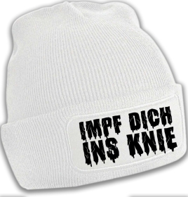 Mütze - BD - Impf dich ins Knie - weiß/schwarz Mütze - BD - Impf dich ins Knie - weiß/schwarz