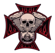Pin - Eisernes Kreuz mit Motorblock und Totenschädel