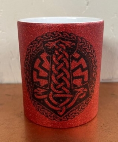 Glitzer Tasse - rot - Thors Hammer mit Schwarzer Sonne Glitzer Tasse - rot - Thors Hammer mit Schwarzer Sonne