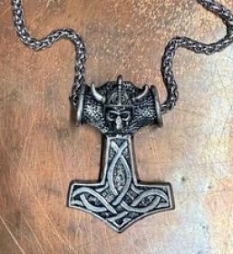 Halskette - Thors Hammer - mit Skullhead - groß - mit Kette +++EINZELSTÜCK+++ Halskette - Thors Hammer - mit Skullhead - groß - mit Kette +++EINZELSTÜCK+++
