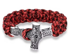 Armband - Paracord - Thorshammer mit Rune - 23cm - rot/schwarz