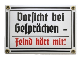 Emailleschild - Vorsicht bei Gesprächen - Motiv 2 Emailleschild - Vorsicht bei Gesprächen - Motiv 2