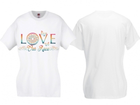 Frauen T-Shirt - Love our Race - weiß/bunt - Motiv1 Frauen T-Shirt - Love our Race - weiß/bunt - Motiv1