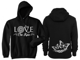Frauen - Kapuzenpullover - Love our Race - schwarz/weiß - Motiv2 Frauen - Kapuzenpullover - Love our Race - schwarz/weiß - Motiv2
