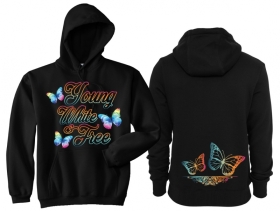 Frauen - Kapuzenpullover - young,white & free - schwarz - bunt - Motiv 2 Frauen - Kapuzenpullover - young,white & free - schwarz - bunt - Motiv 2