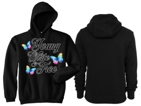 Frauen - Kapuzenpullover - young,white & free - schwarz - weiß - Motiv 1 Frauen - Kapuzenpullover - young,white & free - schwarz - weiß - Motiv 1