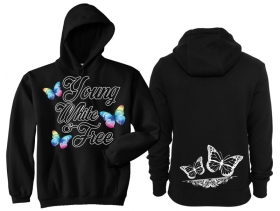 Frauen - Kapuzenpullover - young,white & free - schwarz - weiß - Motiv 2 Frauen - Kapuzenpullover - young,white & free - schwarz - weiß - Motiv 2
